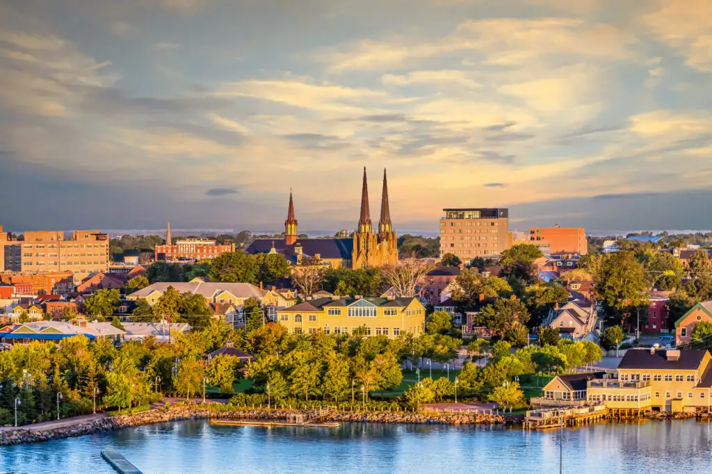 Skyline of Charlottetown on Prince Edward Island at sunset