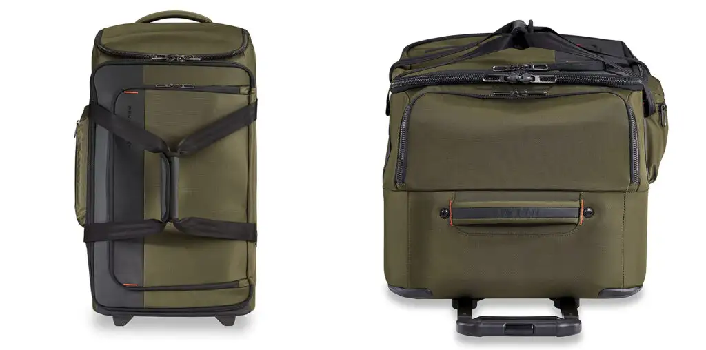 The Briggs & Riley ZDX Upright Rolling Duffel Bag in green