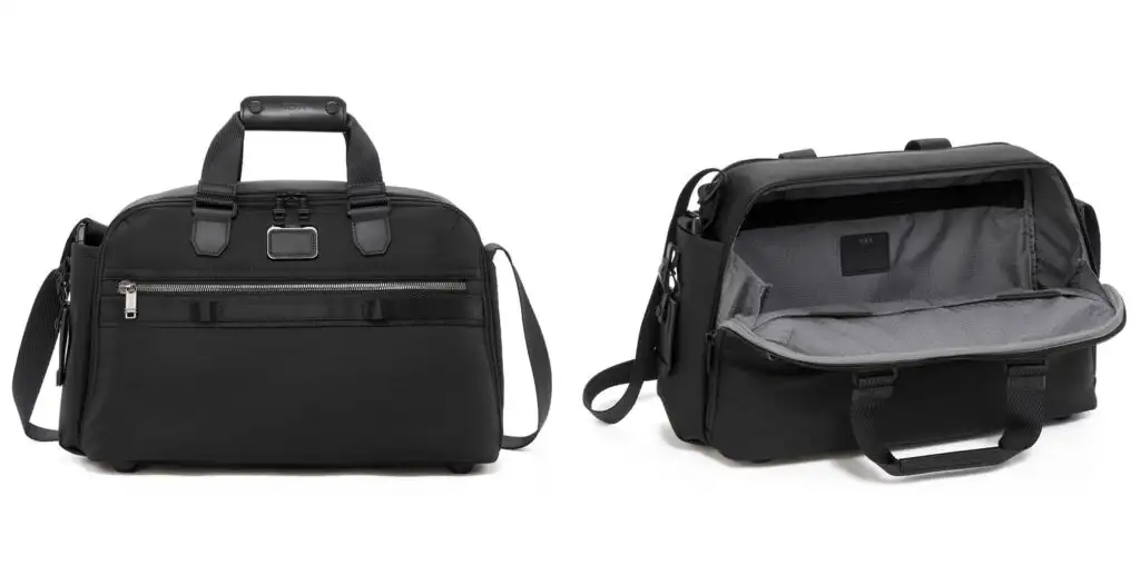 Two views of the Tumi Fleet Day Duffel in black