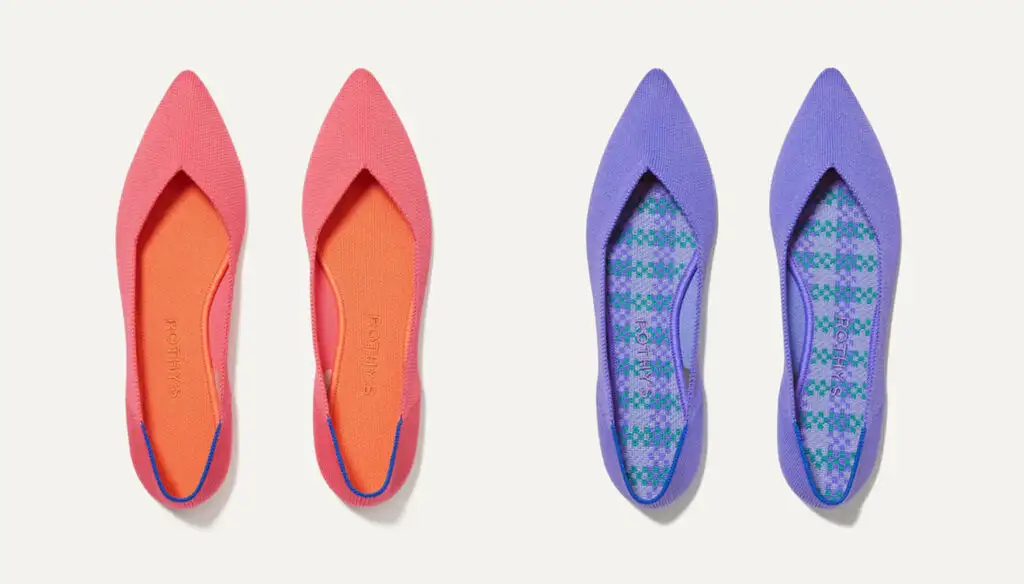 Rothy's The Point shoes in pink and purple, one of the best comfortable packable travel shoes