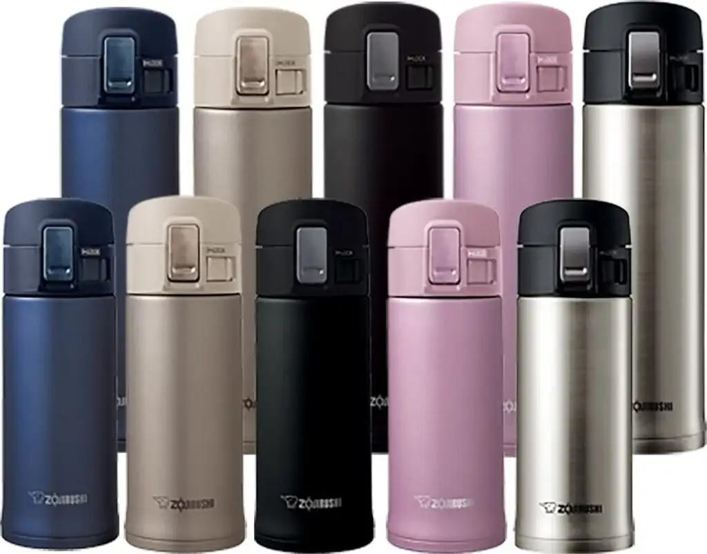 Multiple colors of the Zojirushi Stainless Steel Mug in a variety of sizes