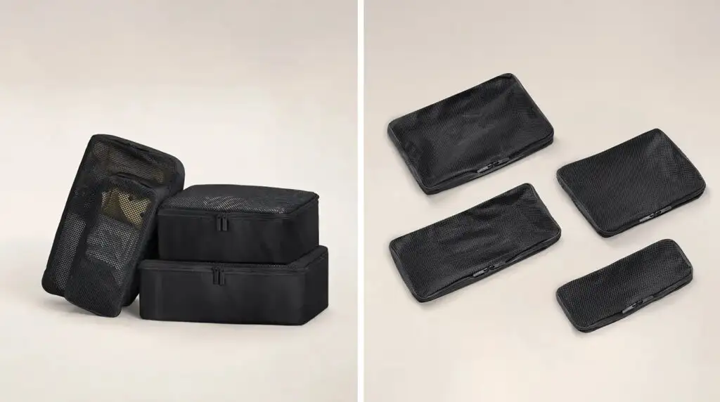 Multiple views of the Away's Insider Packing Cubes in black