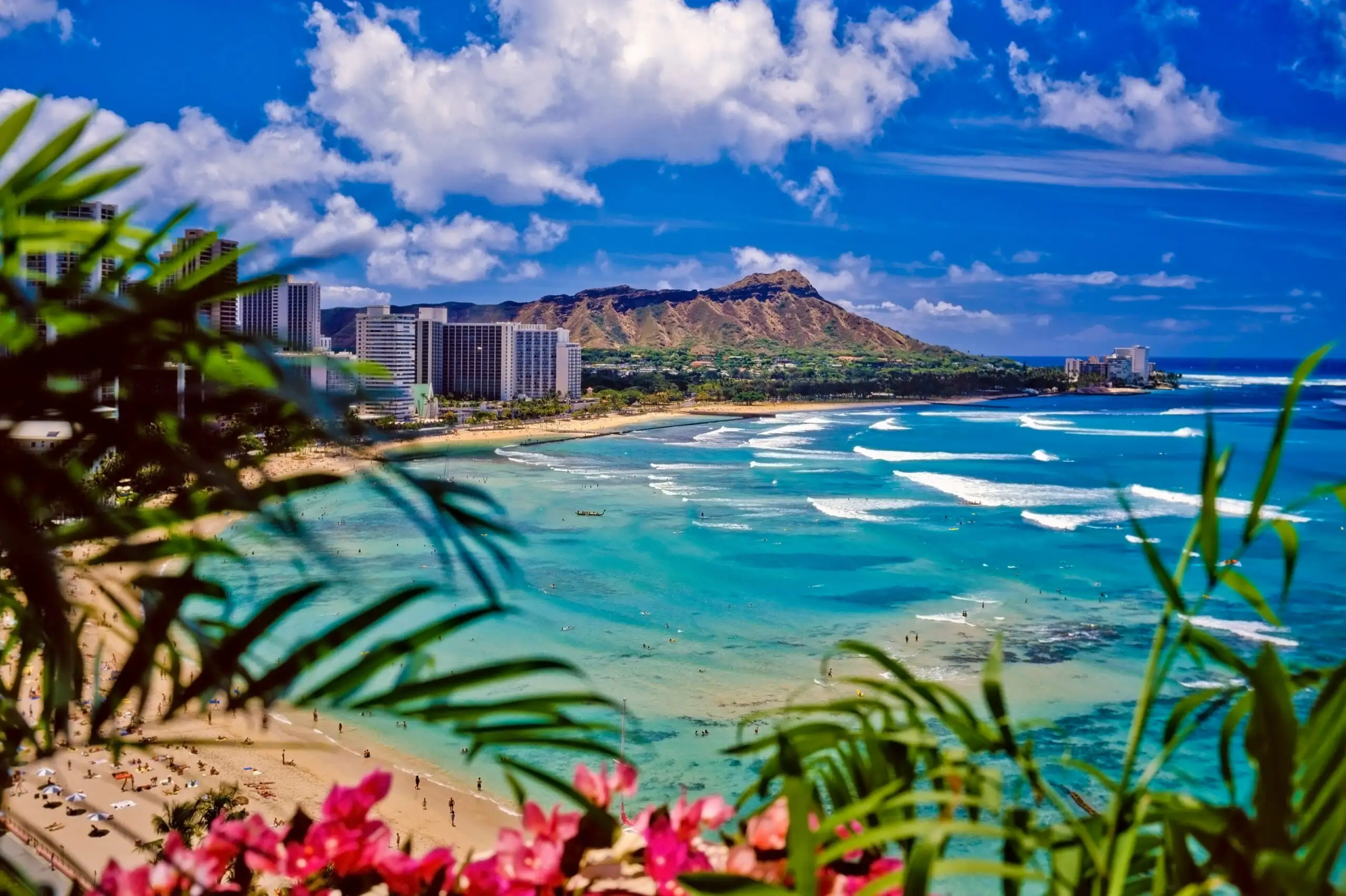 Waikiki Beach and Diamond Head in Hawaii as seen from a distance