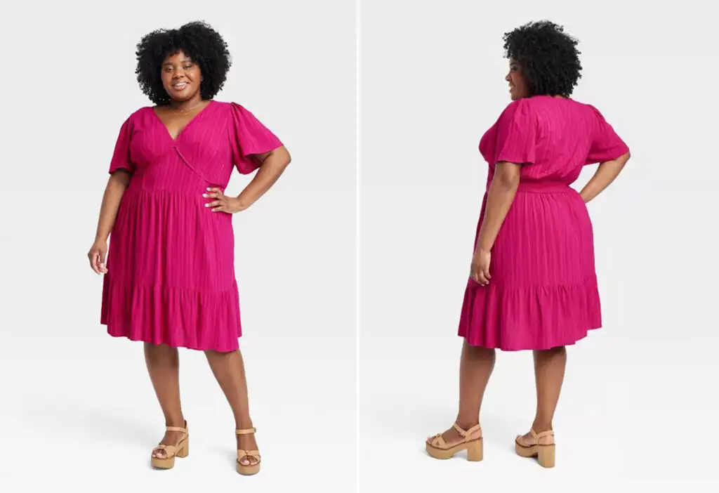 Model showing two angles of the Women's Short Sleeve A-Line Dress - Knox Rose™ in hot pink
