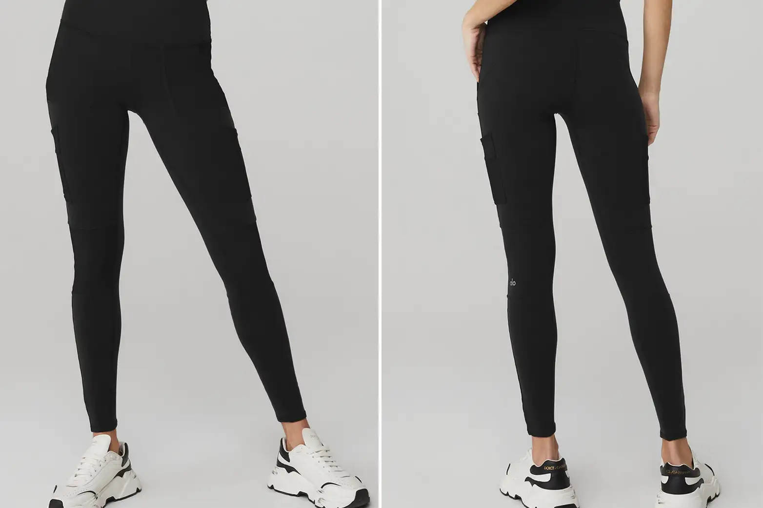 alo High-Waist Cargo Legging being modeled front and back