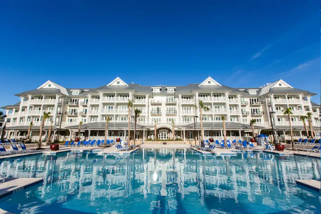 Exterior of The Beach Club at Charleston Harbor Resort and Marina showing a pool
