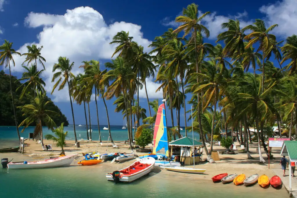 Tropical Beach on Marigot Bay in St. Lucia, a romantic getaway destination