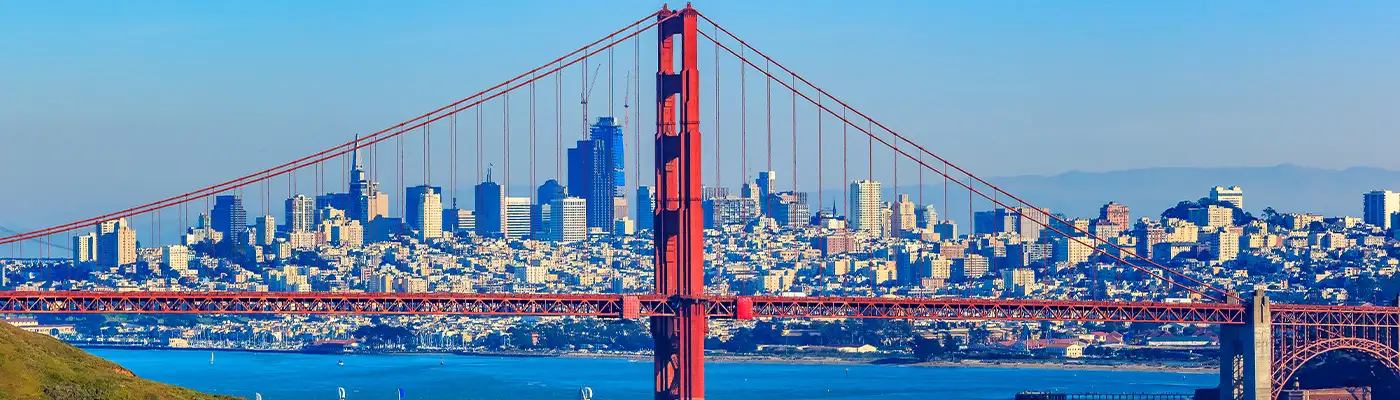 Panorama of the Golden Gate bridge and San Francisco skyline
