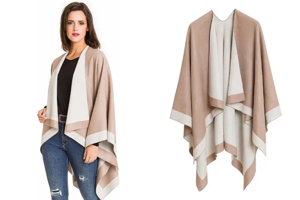 Two views of the MELIFLUOS Women’s Shawl Cardigan