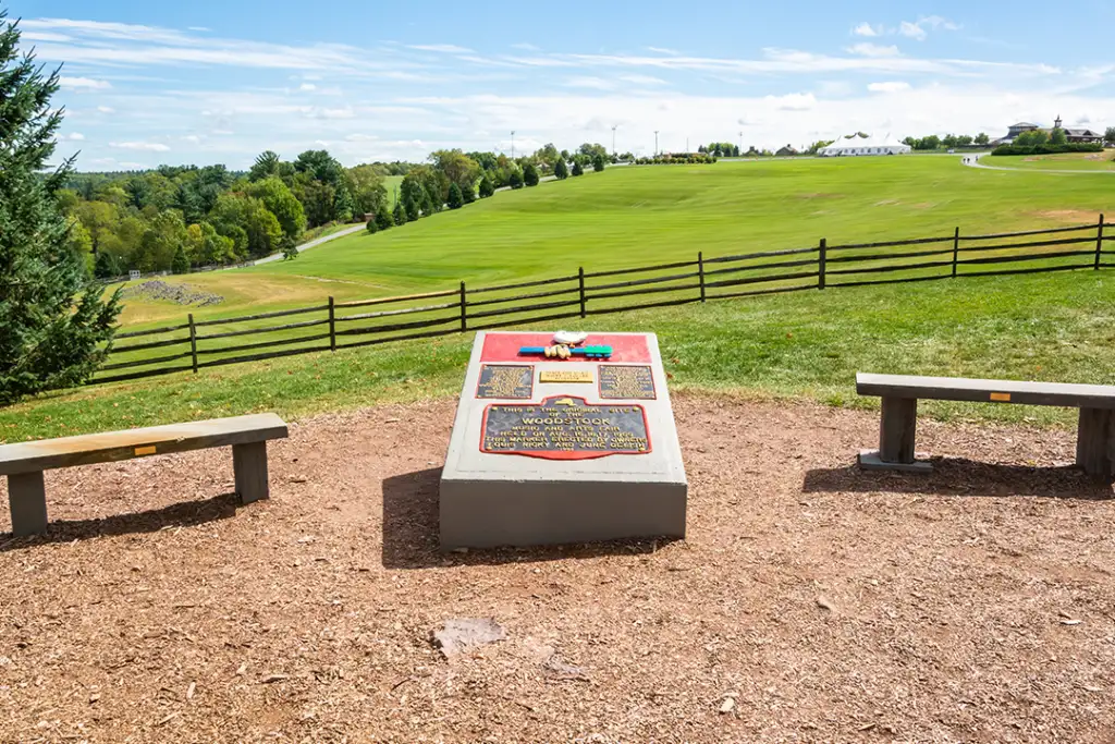 Bethel, New York, United States of America – September 11 ,2016. Monument at the site of the 1969 Woodstock festival in Bethel, NY, installed in 1984.