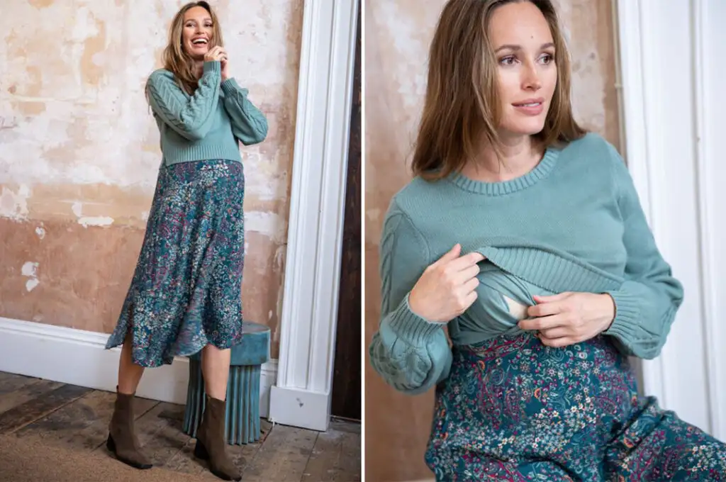 The best maternity and nursing dress for fall travel, the Paisley Sage 2 in 1 Maternity & Nursing Dress