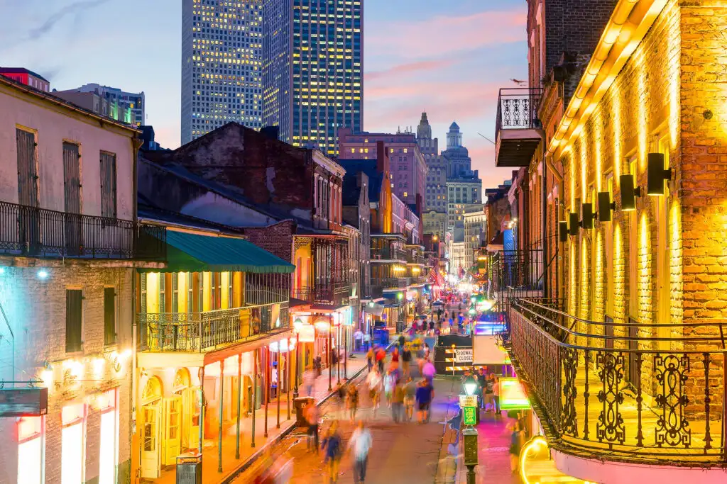 Bourbon Street in New Orleans, Louisiana at night