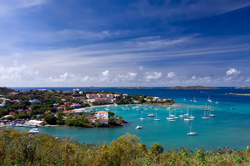 Cruz Bay in the US Virgin Islands on a sunny day, one of the best places to visit in December