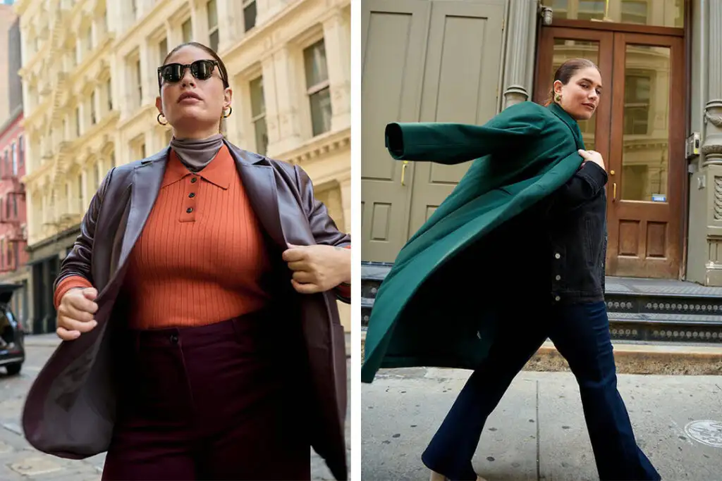 Models showcasing plus-sized outfits that customers can purchase at Universal Standard