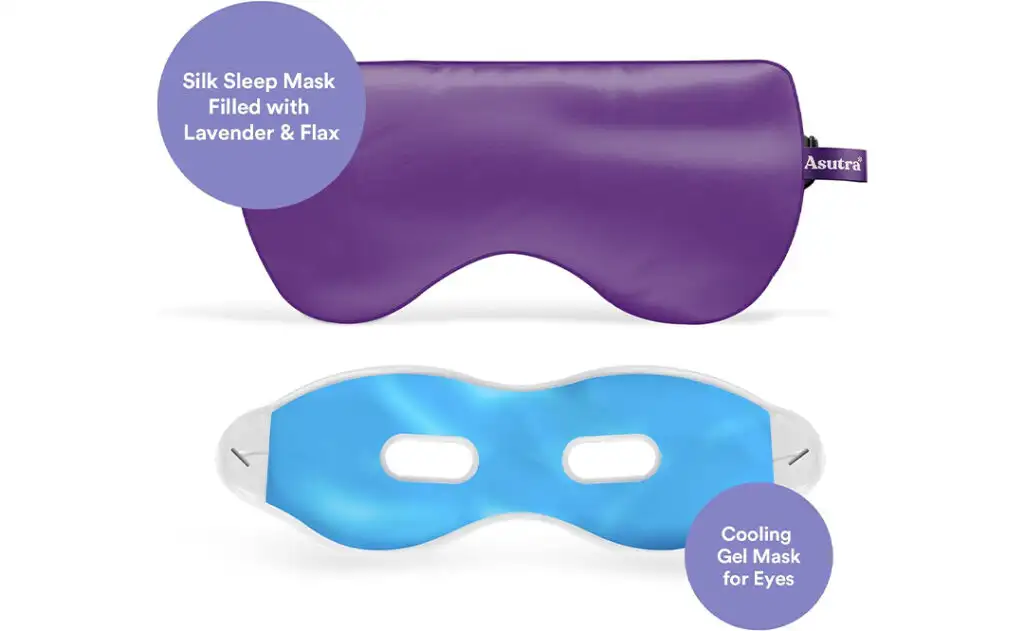 Asutra Silk Eye Pillow for Sleep in purple showing cooling mask