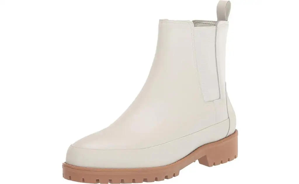 Rebecca Allen The All-Weather Boots in white with tan soles.