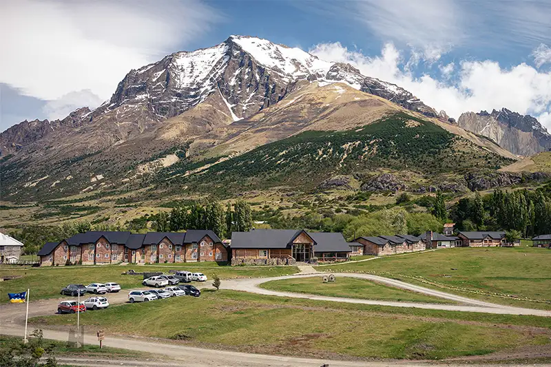 Exterior of the Las Torres Patagonia Hotel and surrounding nature