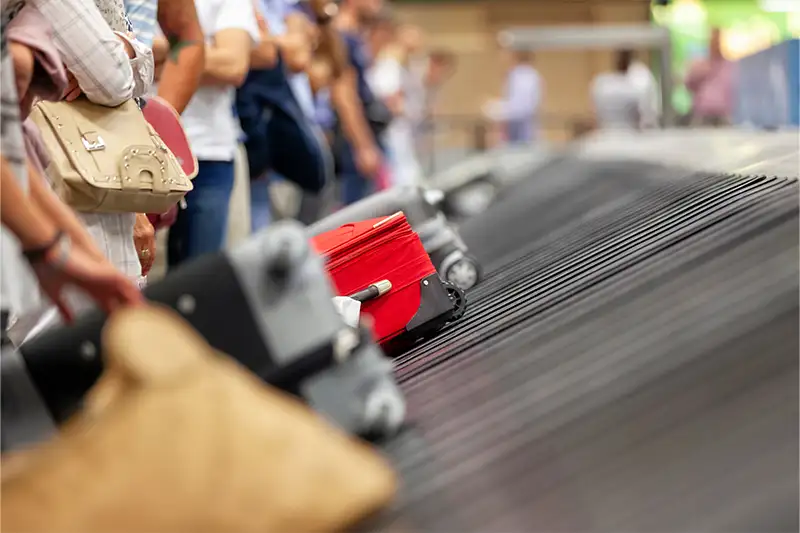 People collecting luggage at baggage claim