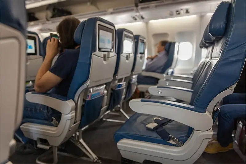 Empty row of seats on an airplane