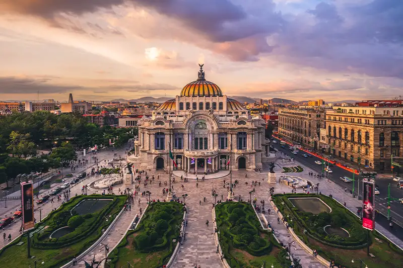 Palace of Fine Arts in Mexico City at dusk