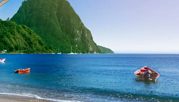 Boats off the coast of a beach in St. Lucia
