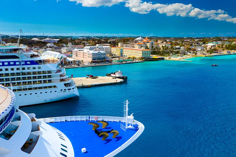 Cruise ship in Nassau, Bahamas on a sunny day