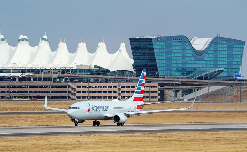 DENVER, USA-OCTOBER 17: Boeing 737 operated by American taxis on October 17, 2020 at Denver International Airport, Colorado. American Airlines is a major American airline headquartered in Fort Worth