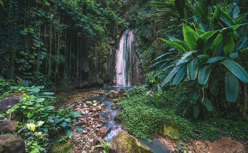 tropical diamond waterfall on caribbean island, St. Lucia