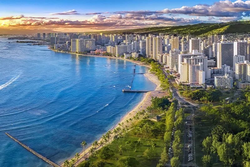 Aerial view of Honolulu on Oahu, Hawaii