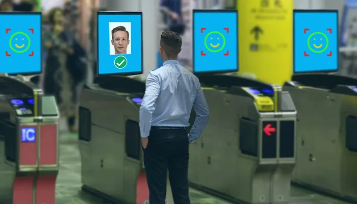 deep machine learing concept, the smart hospitaly industry use artificial intelligence technology with facial recognition to recognite people for monitor, security reason, keep data, predict behavior