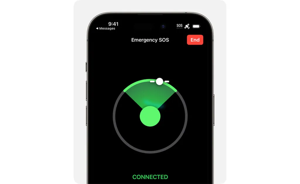 Screenshot of iOS emergency texting function and manually positioning your phone to help it lock on to a satellite.