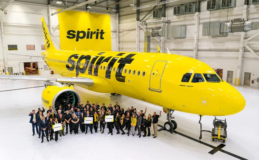 Yellow Spirit airplane in hanger